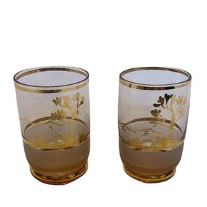 Vintage Amber Gold Overlay Frosted  Shot Glasses